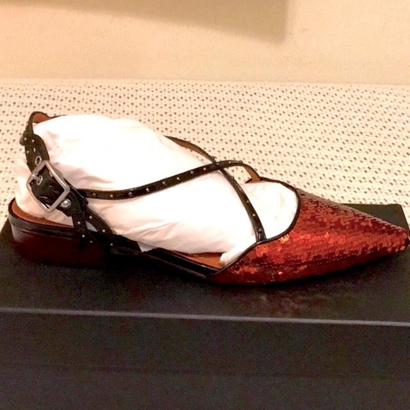 π₯Coach Flats Ruby Red Sequins Rivets Suds SlingBack Sz 9 NIB! Retails $350 π₯Ώπ₯Ώ - Picture 2 of 7